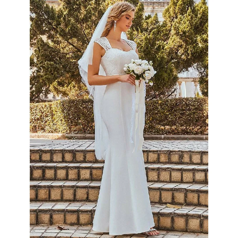Minimalist  Cap Sleeves Sweetheart Mermaid Wedding Dress