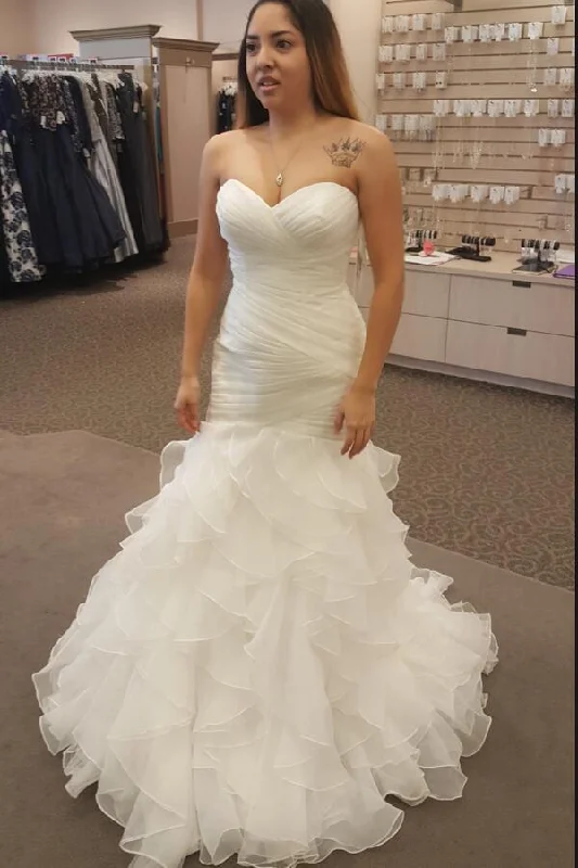 New Arrival Mermaid Organza Sweetheart Ruffles Pleated Wedding Dresses Prom Dress c2473