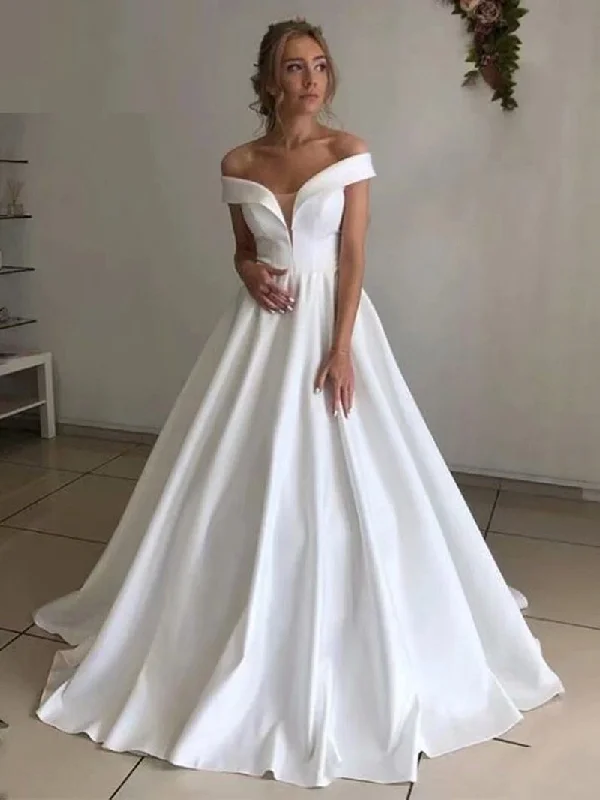 Cinessd Back to school New Arrival Satin Wedding Dress Vestido De Noiva Robe De Soiree Bride To Be Vestidos De Fiesta Off The Shoulder