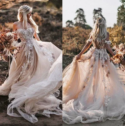 Off the Shoulder Wedding Dresses Bridal Gown with Appliques  C494