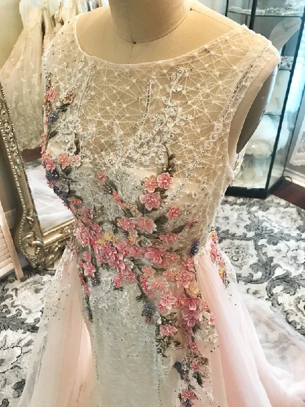 Pink Wedding Dresses Bridal Gown with Appliques Elegant Prom Dress C2347