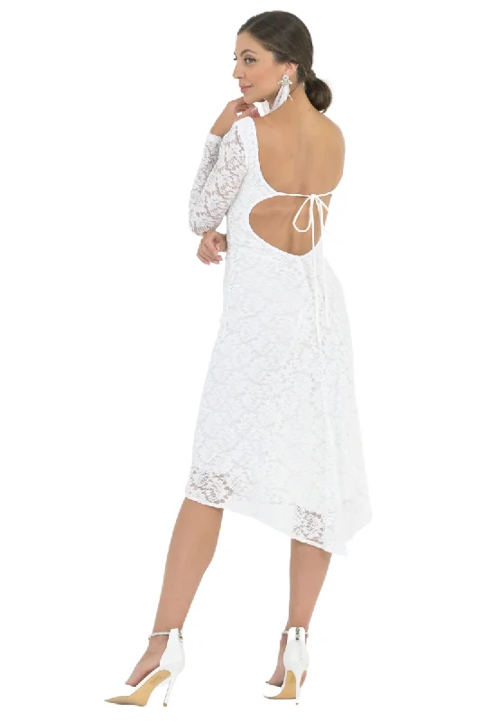 Pleated Lace Open Tie Back Dress