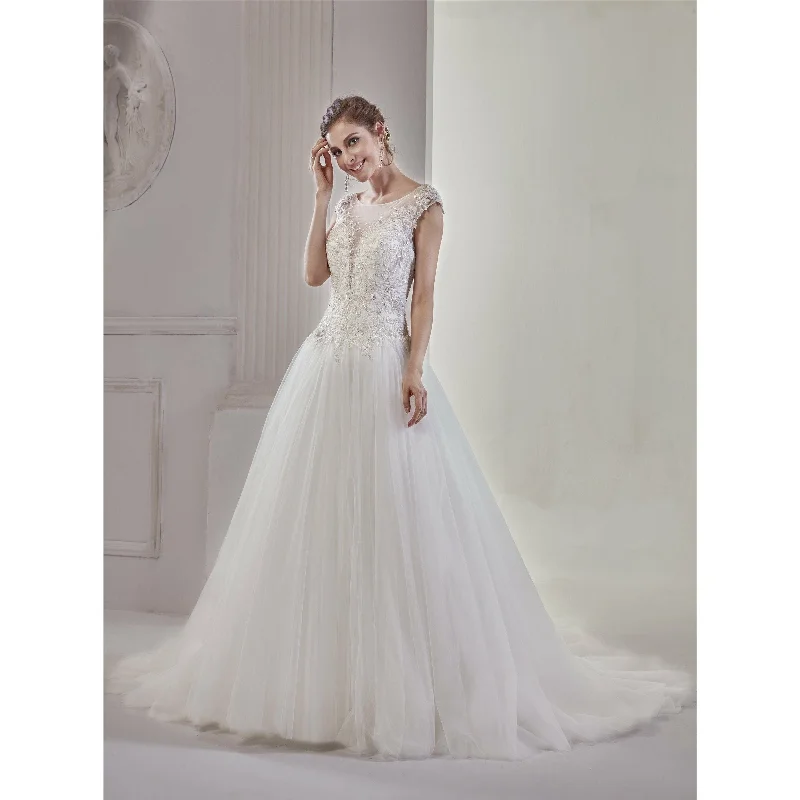 Plunging-V Crystal Beaded Wedding Dress