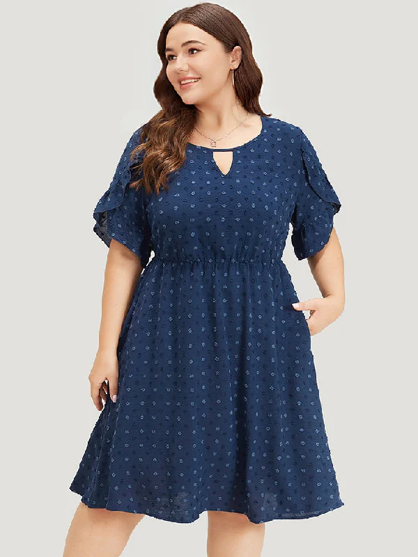 Polka Dot Pocket Cut Out Petal Sleeve Dress