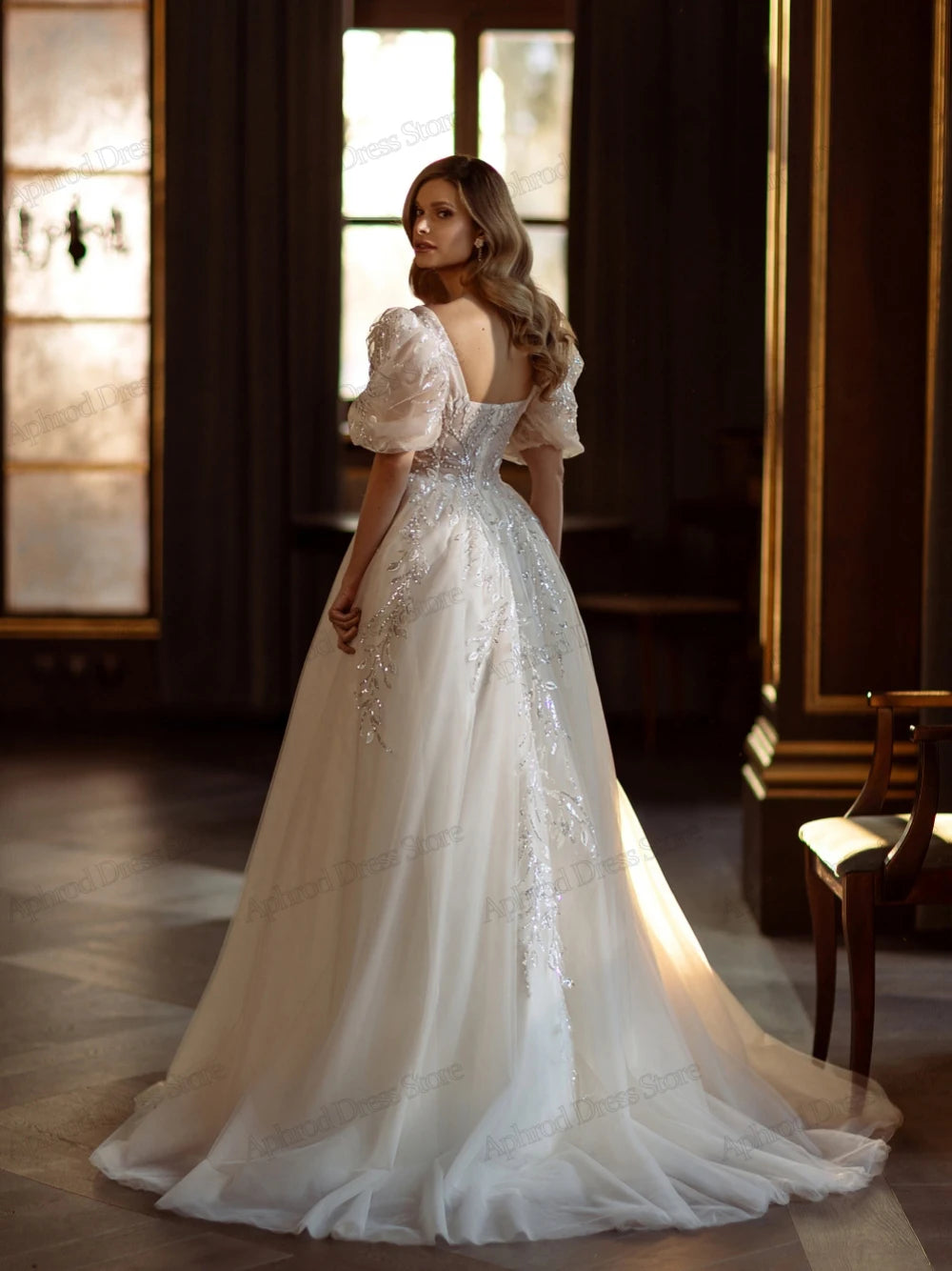 Cinessd Romantic Wedding Dresses A-Line Tulle Tiered Bridal Gowns Lace Appliques Glitter Sequin Pretty Robe Vestidos De Novia Customized