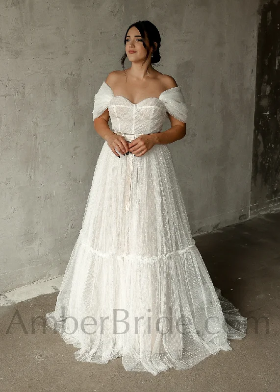 Rustic Ball Gown Country Style Off The Shoulder Tulle Wedding Dress