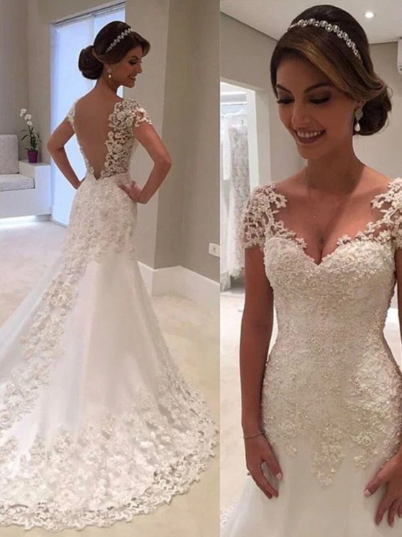 Sexy Mermaid Prom Dresses Mermaid Short Sleeves Sweetheart Sweep/Brush Train Lace Wedding Dresses cg23640 Sexy Mermaid Prom Dresses Mermaid Short Sleeves Sweetheart Sweep/Brush Train Lace Wedding Dresses cg23640