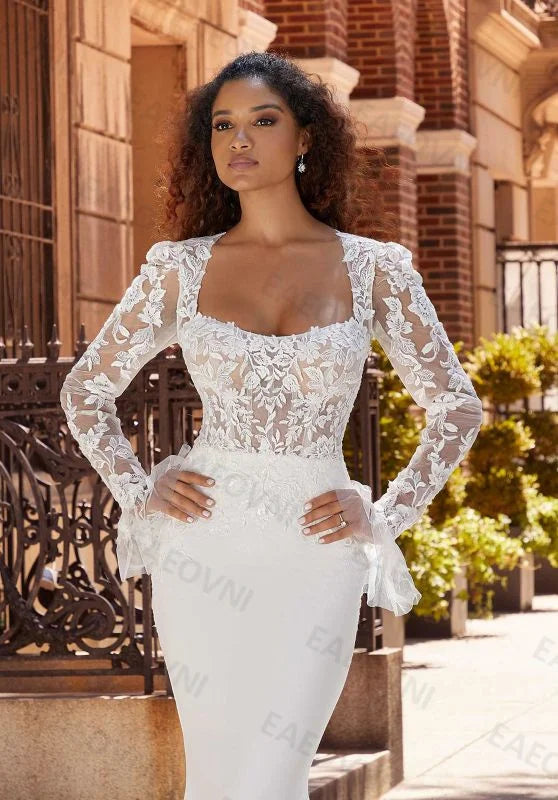Cinessd Sexy Mermaid White Wedding Dress Lace Appliques Soft Satin Detachable Sleeves Court Train Bridal Gowns Vestidos De Novia 2023