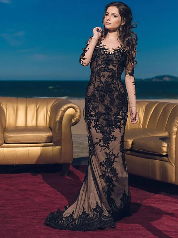 Cinessd Back to school Smileven Black Lace Mermaid Wedding Dress Long Sleeves Bridal Dress Vestidos De Novia 2022 Lace Appliques  Sexy Wedding Gowns