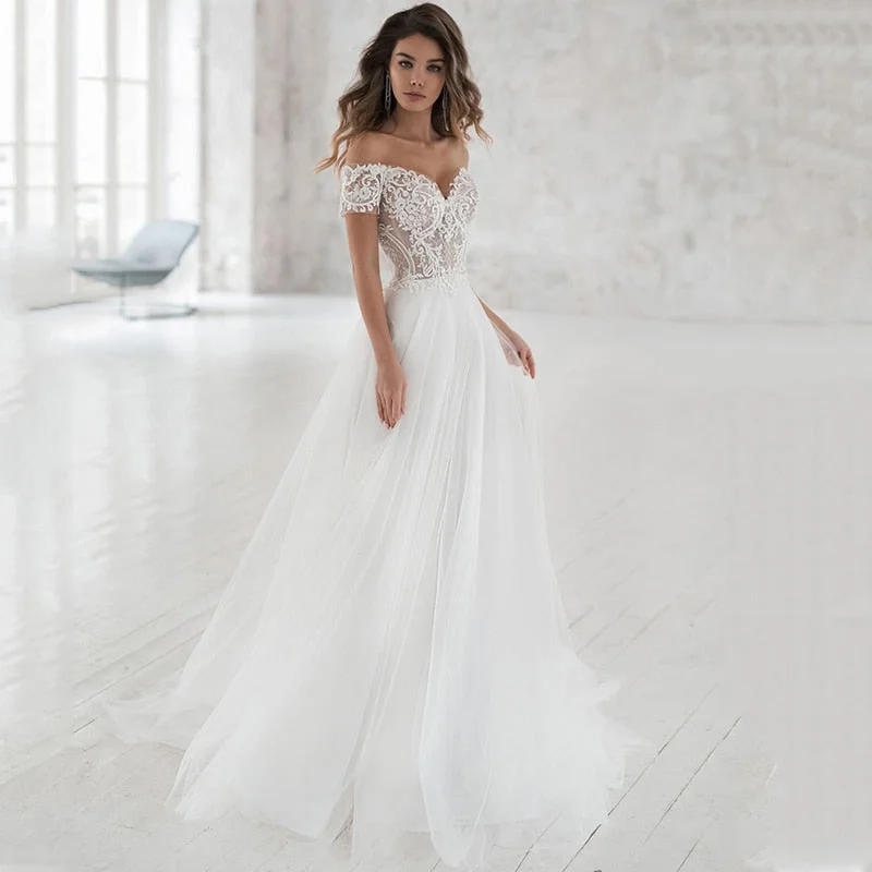 Cinessd Back to school Smileven Wedding Dress Off The Shoulder Appliqued Bride Dresses A Line Elegant Lace Wedding Bridal Gowns 2022
