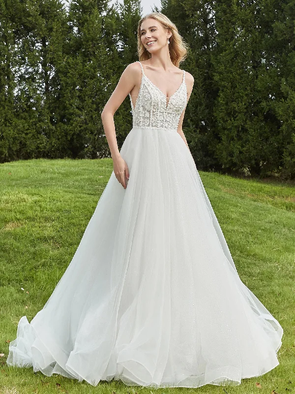 Spaghetti Straps Ruched Backless A-Line Bridal Dress Clearance