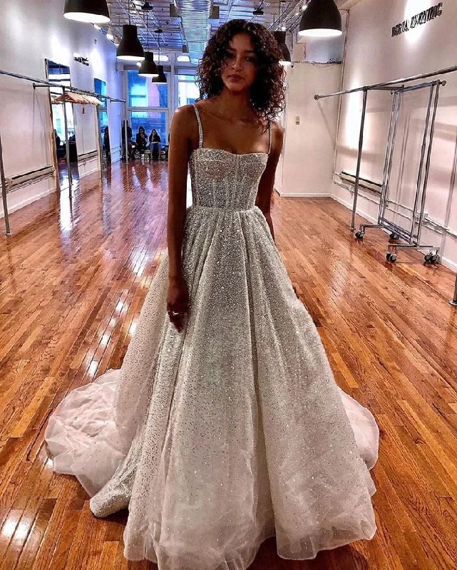 Sparkly Straps Long Wedding Dresses Bridal Gown prom dress     cg16070