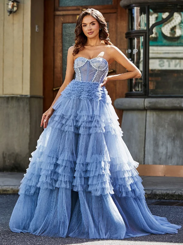 Strapless Corset Bodice Tulle Ball Gown Dusty Blue