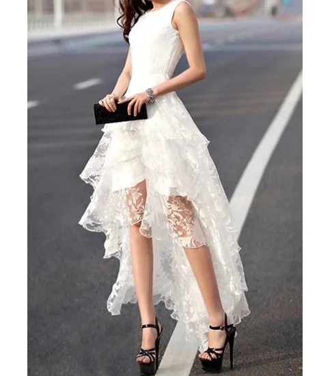 High Low Wedding Dresses A-line Asymmetrical Ivory Sexy Lace Bridal Gown Party Dress c2849
