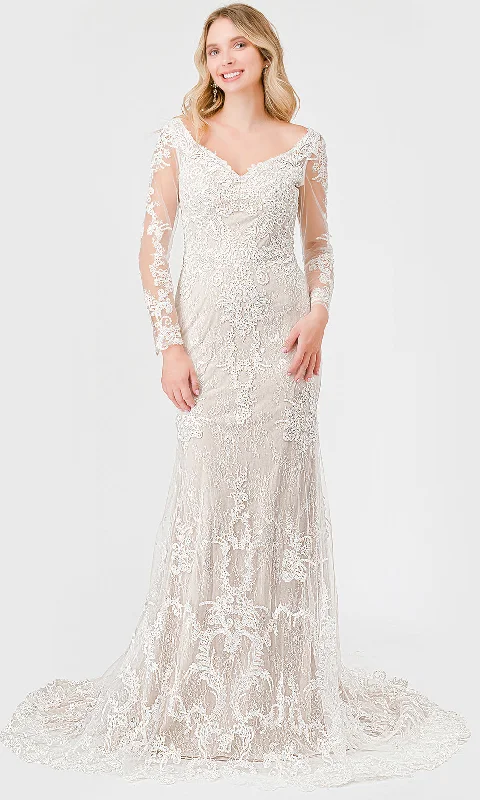 Trevi Collection MS0034 - V-Neck Floral Lace Bridal Gown