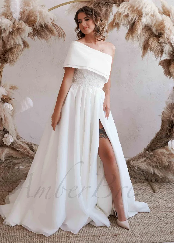 Unique Two Piece A Line Dress with One Shoulder Strapless Look and Bow Back Detail