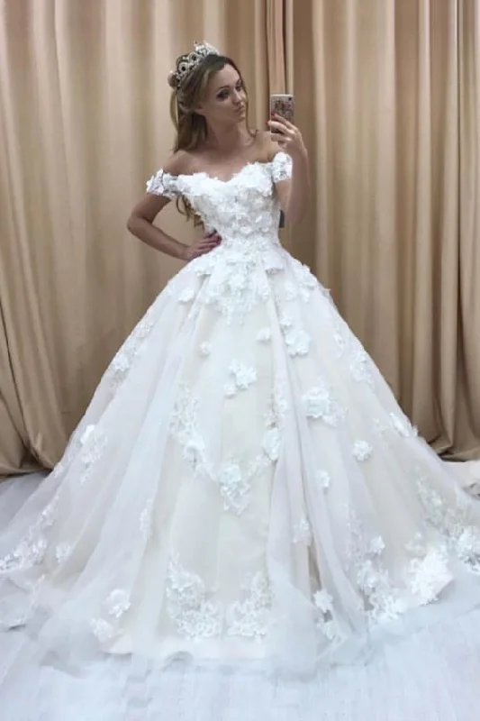 Wedding Dress Bridal Dress,Off The Shoulder Prom Dress With Appliques C1005