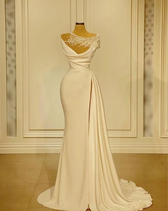 Wedding dress for woman off white Prom Dress Evening Dress Retro Simple Evening Dress Pearl Wedding Dress c2463