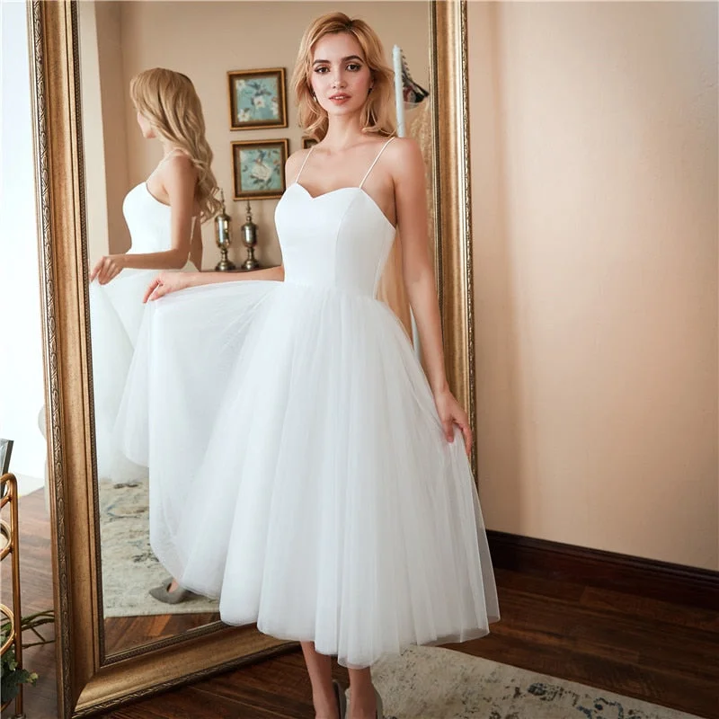 Cinessd Back to school Wedding Dress Sweetheart Simple Bridal Gowns Elegant Beach Bridal Party Dresse Plus Size Vestido De Noiva White Tea Length