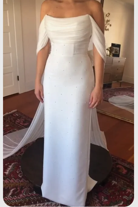 White elegant wedding dress charming prom dress off the shoulder c2874