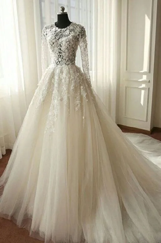 White organza lace long sleeves see-through A-line long dresses,wedding dresses Prom Dresses cg11748 White organza lace long sleeves see-through A-line long dresses,wedding dresses Prom Dresses cg11748