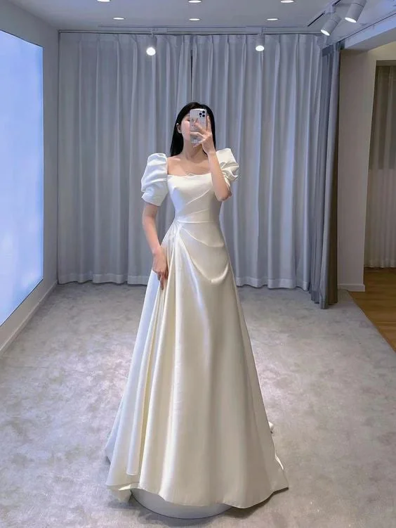 White Satin Wedding Dress Charming Bridal Dress cc294